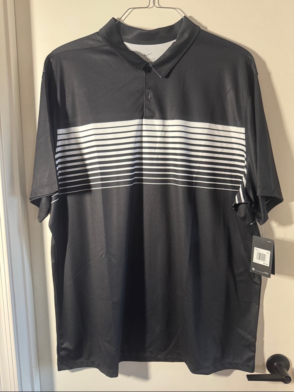 Nike Black Polo with White Horizontal Stripes - Short Sleeve